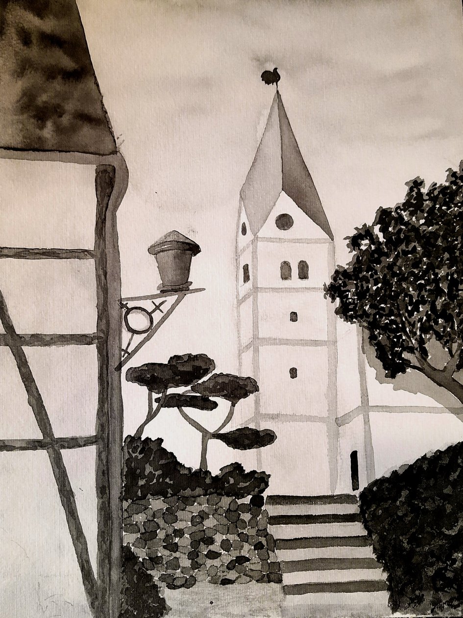 Szent Aegidius templom fekete-fehérben alkotó: Steegs Art Karin