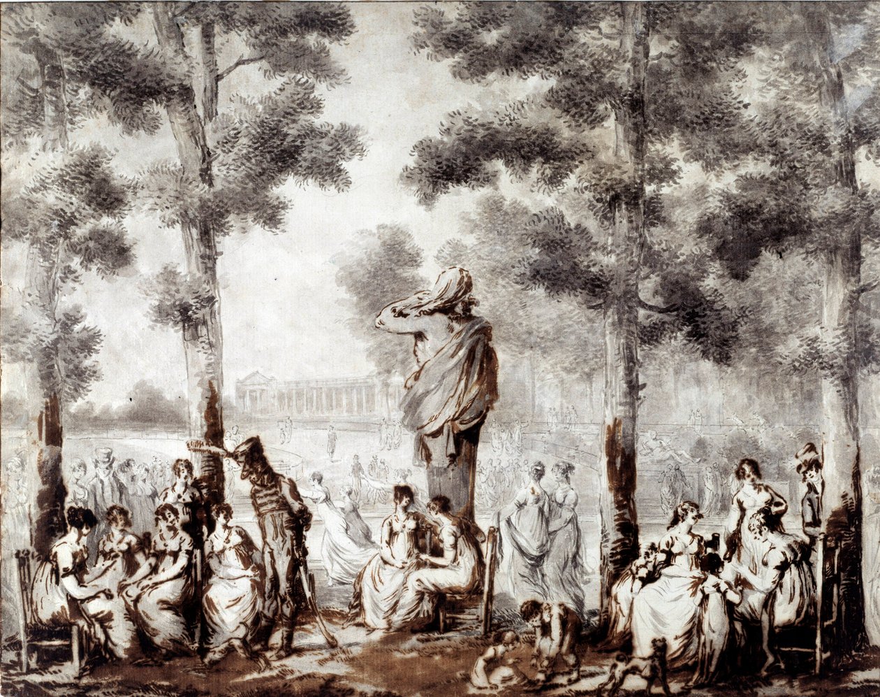 Kilátás a Tuileriák teraszára 1807-ben Világkijárat a parkba. Jean Pierre Norblin De La Gourdaine (1745-1830) rajza 1807 Párizs, Musee Carnavalet alkotó: Stefan Juliusz Norblin de la Gourdaine