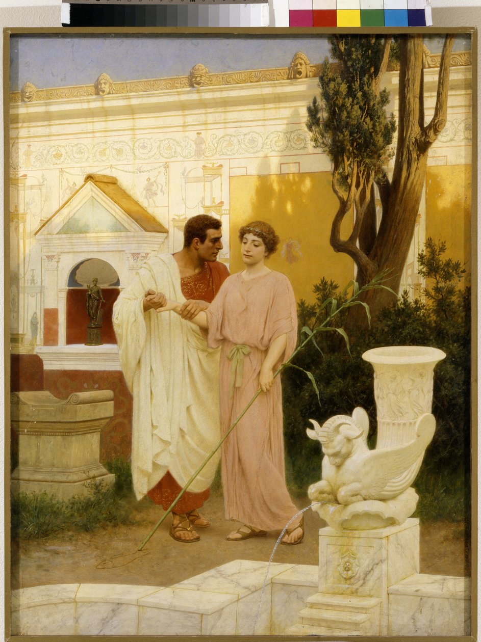 Kérdés és válasz (Párbeszéd pár között egy ókori római palota kertjében) - Stepan (Stefan) Vladislavovich Bakalowicz (1857-1947) festménye, olaj, vászon alkotó: Stefan Vladislavovich Bakalowicz