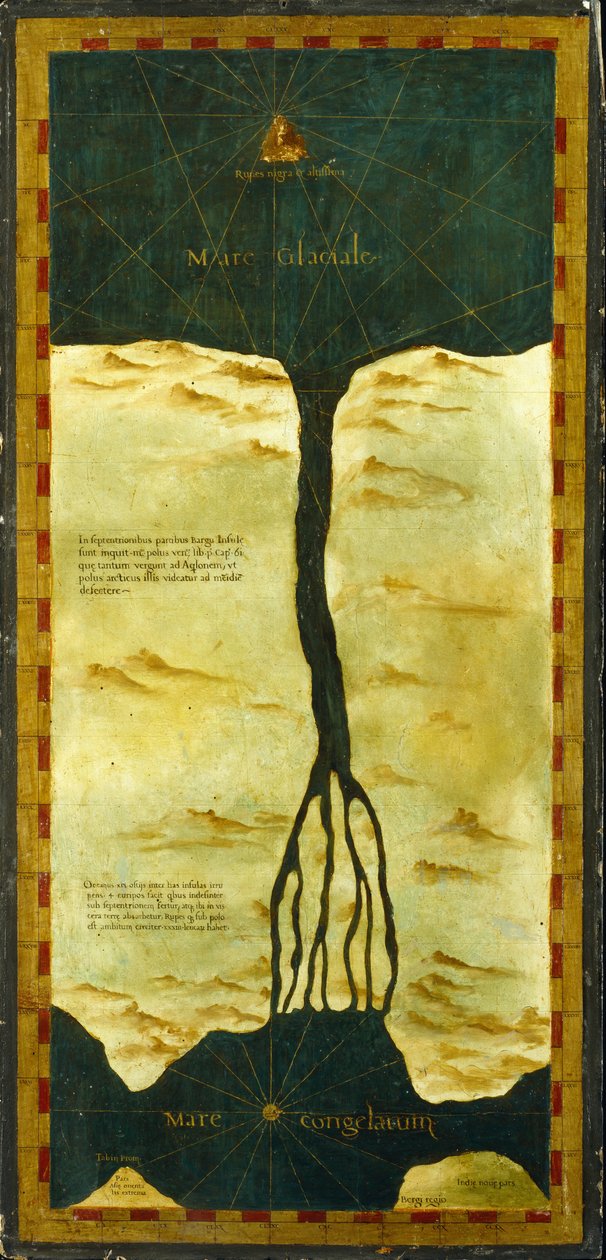A sarki földeket a Bering -szoros tetején képzelték el alkotó: Stefano Bonsignori 1589