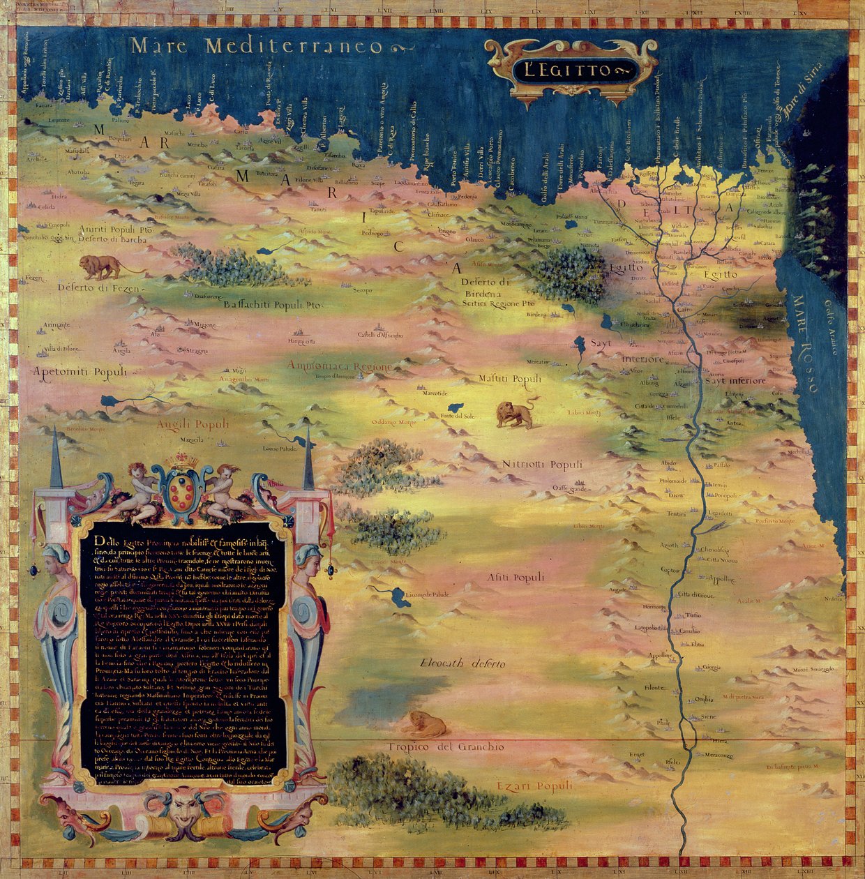 A tizenhatodik századi Egyiptom térképe a „Sala delle Carte Geografiche”-ből (Földrajzi Térképek Csarnoka) 1575 alkotó: Stefano Bonsignori