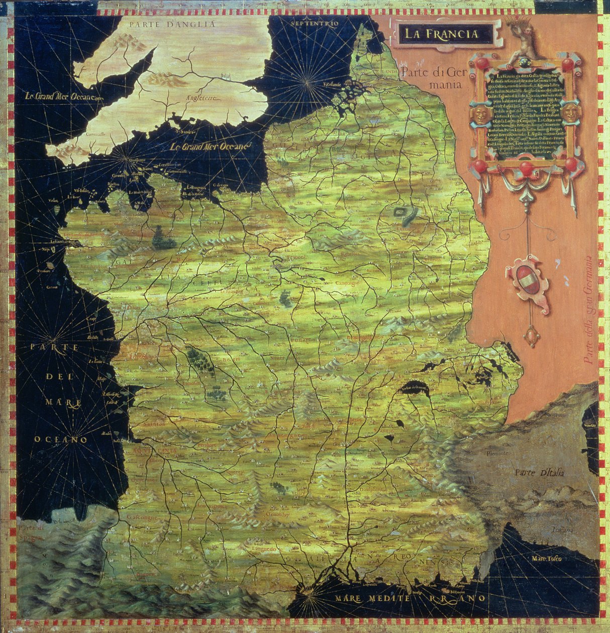 Franciaország XVI. századi térképe, a "Sala delle Carte Geografiche" (Földrajzi Térképek terme) 1575-ből. alkotó: Stefano Bonsignori