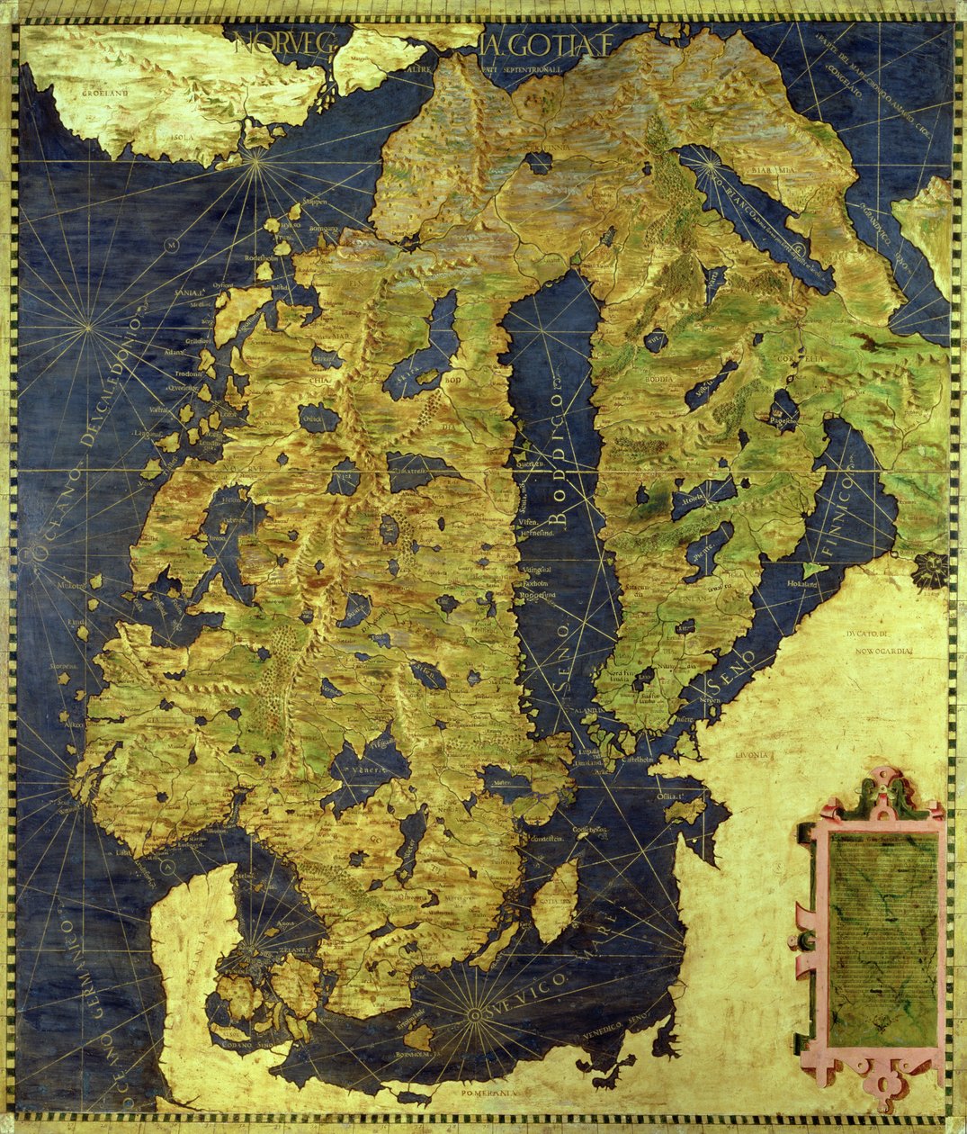 Skandinávia XVI. századi térképe, a "Sala delle Carte Geografiche" (Földrajzi Térképek terme) 1575-ből. alkotó: Stefano and Danti, Egnazio Bonsignori