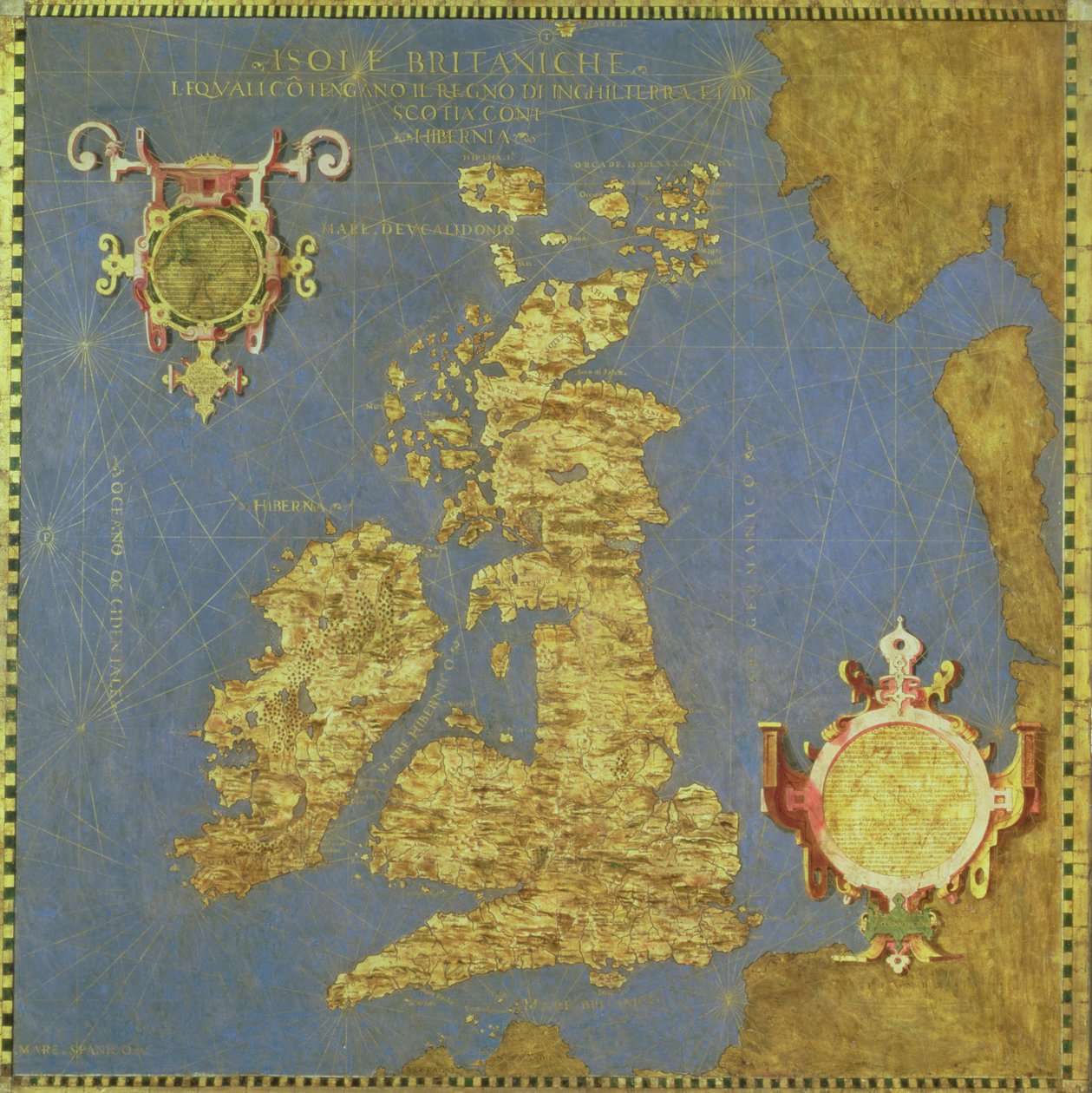 A tizenhatodik századi brit szigetek térképe a „Sala delle Carte Geografiche”-ből (Földrajzi Térképek Csarnoka) 1575 alkotó: Stefano Bonsignori