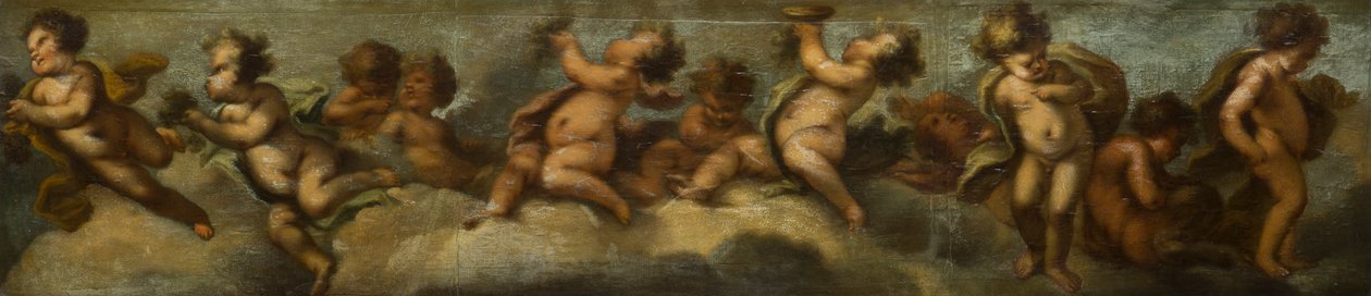 Putti disporting, 1655-72 körül (üvegvédelemmel ellátott vászonra fektetett papír) alkotó: Stefano (after) Magnasco