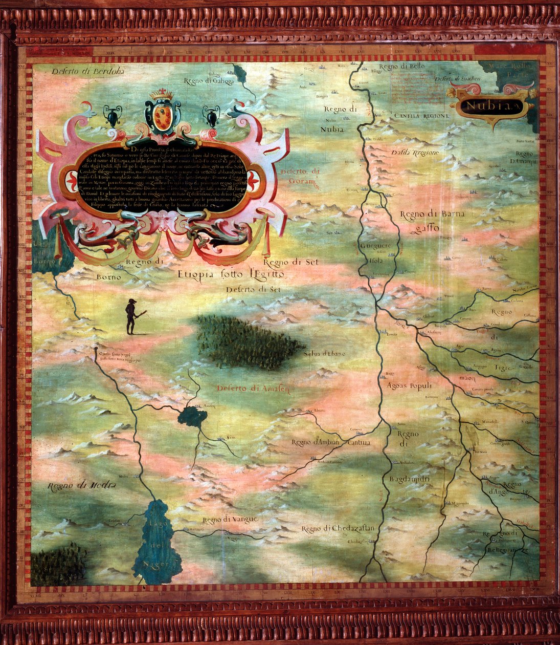 Afrika (Núbia és Egyiptom) Stefano Bonsignori (? -1589) olasz kozmográfus és festő által készített térkép. 1581 körül. Firenze, Palazzo Vecchio, Sala del Mappamondo alkotó: Stefano Buonsignori