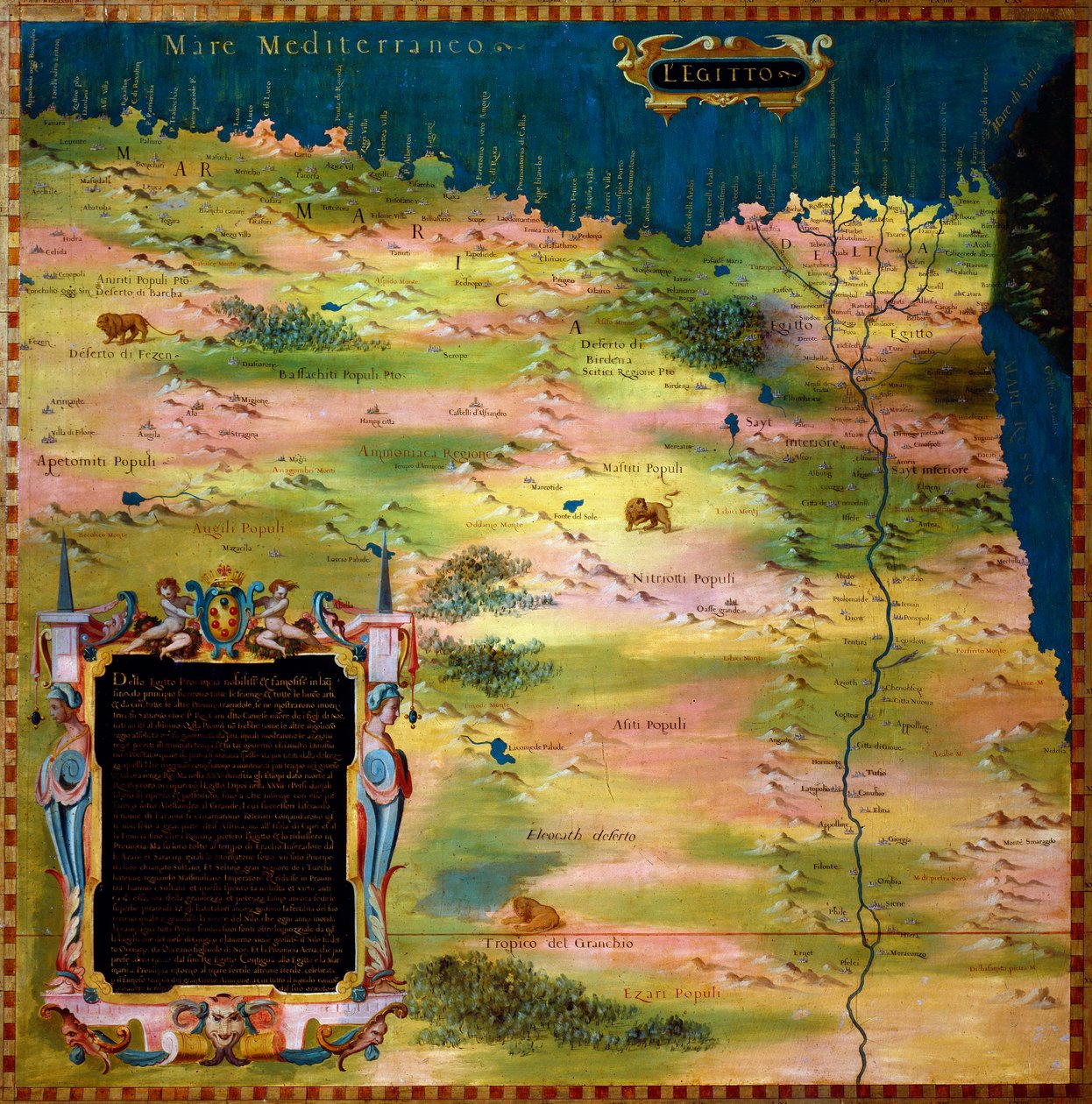 Stefano Bonsignori (Buonsignori) Egyiptom térképe (meghalt 1589) 1581 A földrajzi térképek szobája szekrényeinek festése. Palazzo Vecchio, Mappamondo Room Firenze alkotó: Stefano Buonsignori