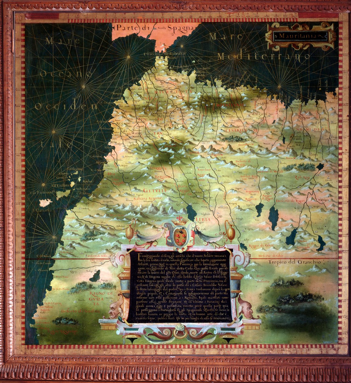 Észak-Afrika (Marokkó) és Detroit Gibraltár térképét Stefano Bonsignori (? -1589) olasz kozmográfus és festő készítette. 1581 körül. Firenze, Palazzo Vecchio, Sala del Mappamondo alkotó: Stefano Buonsignori