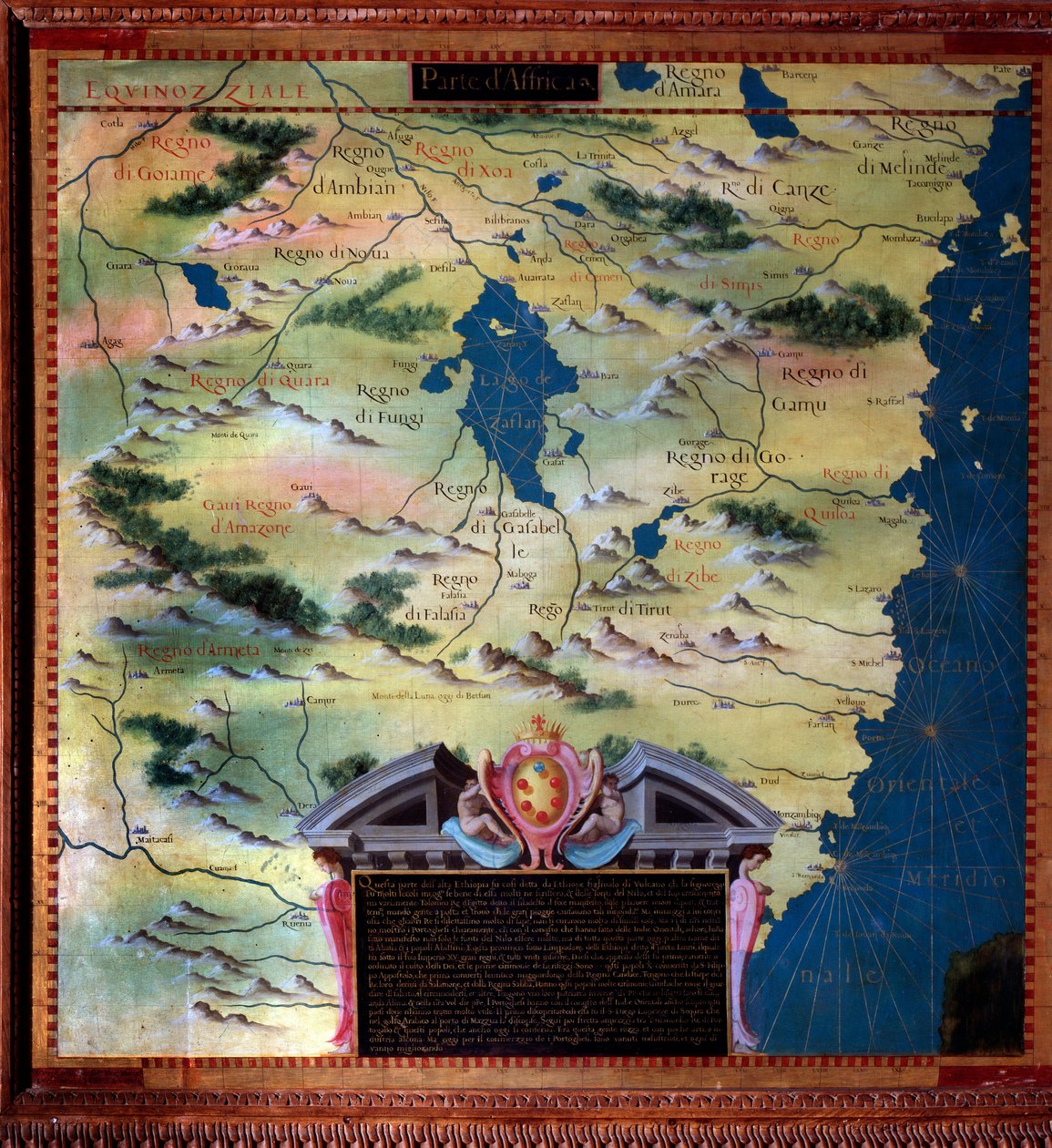 Dél-Afrika (Mozambik) A térképet Stefano Bonsignori (? -1589) olasz kozmográfus és festő készítette. 1581 körül. Firenze, Palazzo Vecchio, Sala del Mappamondo alkotó: Stefano Buonsignori