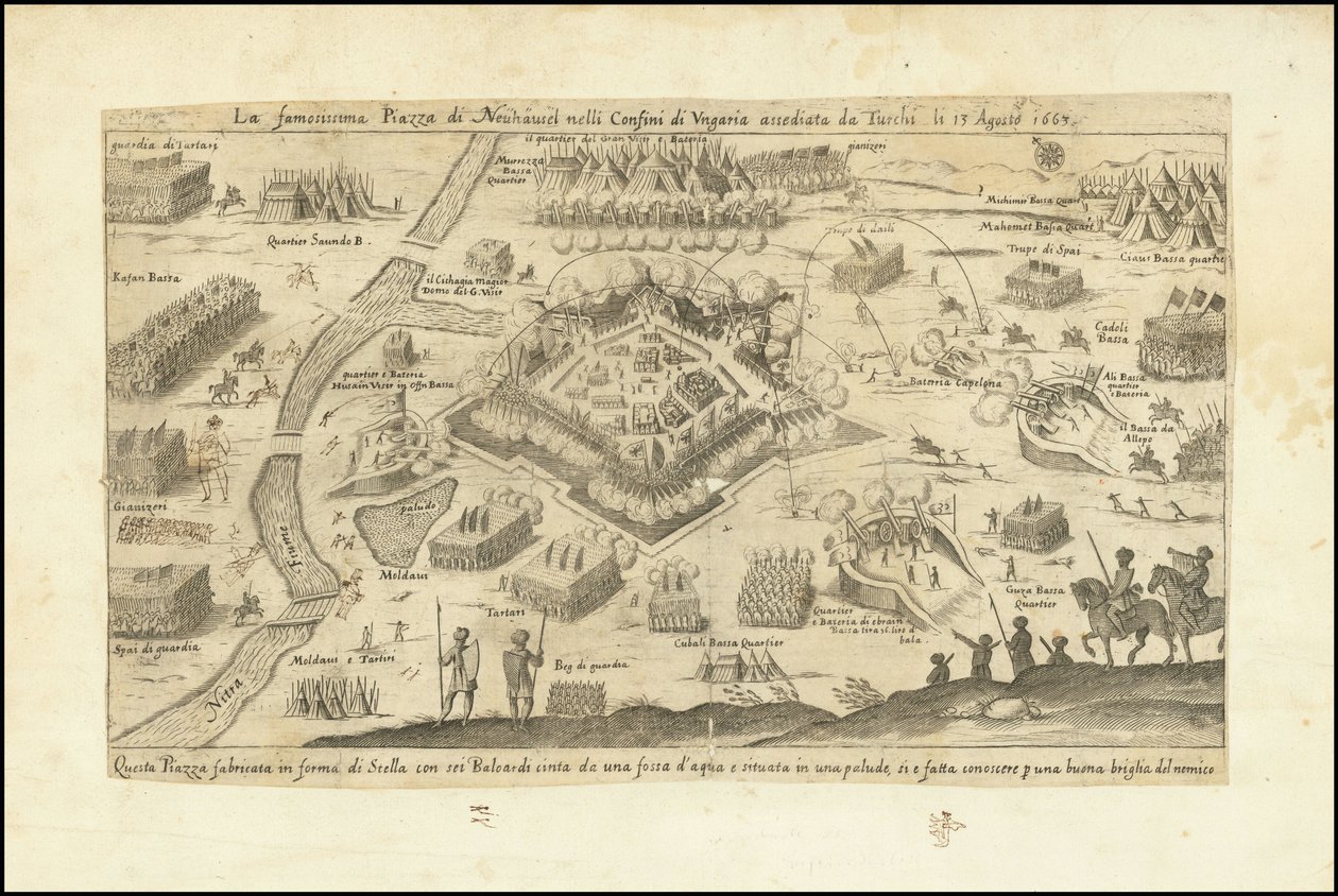 A törökök által 1663. augusztus 13-án ostromolt Neuhausel híres tere a határban. alkotó: Stefano Scolari