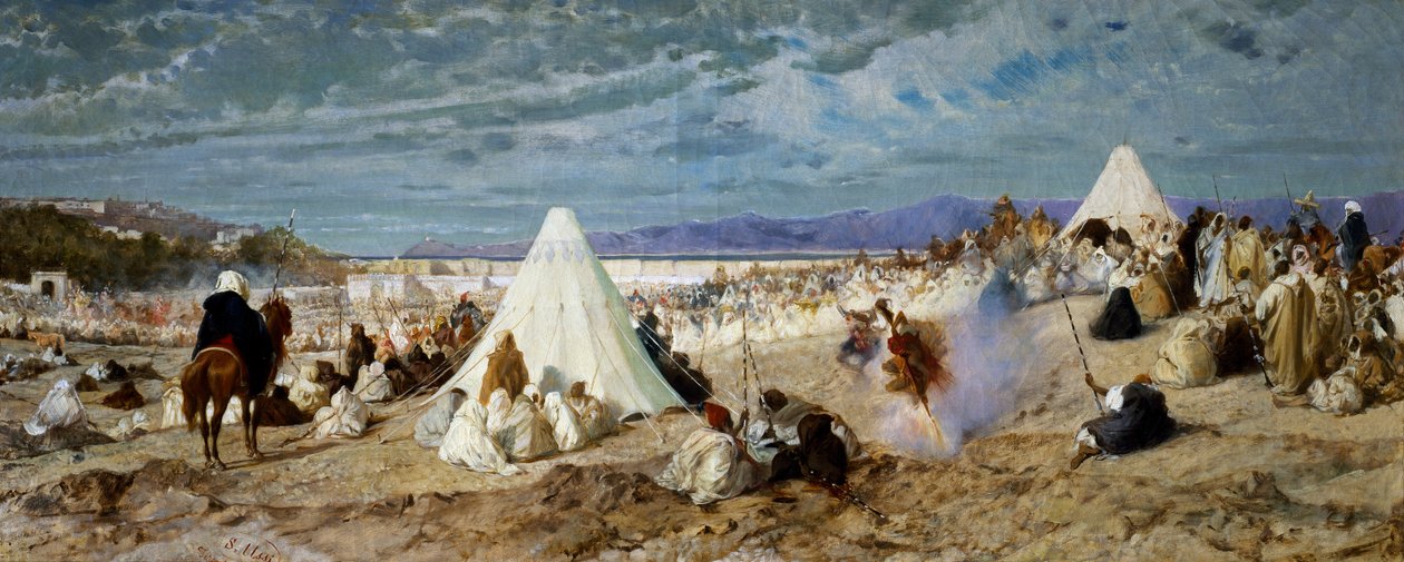Mohamed ünnepe Tangerben, Stefano Ussi (1822-1901) festménye, olaj, vászon, 48, 5x117, 5 cm alkotó: Stefano Ussi