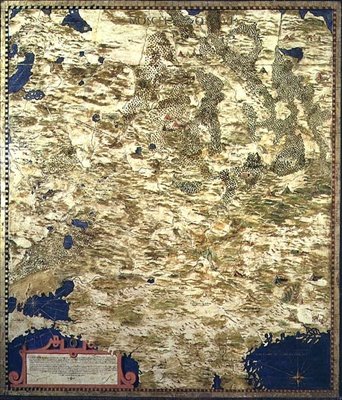 A tizenhatodik századi Oroszország térképe, a „Sala delle Carte Geografiche” (Földrajzi Térképek Csarnok) 1575. évi térképe (olaj, tábla) alkotó: Stefano and Danti Egnazio Bonsignori