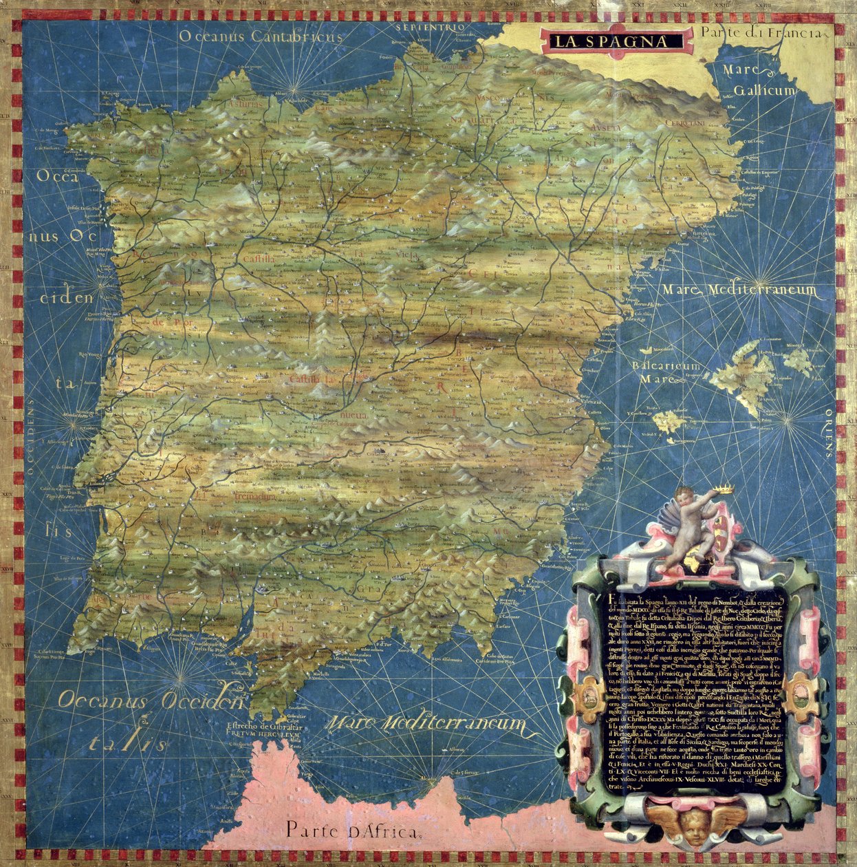 A tizenhatodik századi Spanyolország térképe, a „Sala delle Carte Geografiche” (Földrajzi Térképek Csarnoka) 1575. évi térképe (olaj, panel) alkotó: Stefano and Danti Egnazio Bonsignori