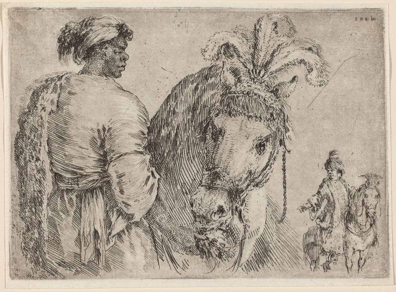 Egy lovat etető fekete ember, valószínűleg 1662-ben. alkotó: Stefano della Bella