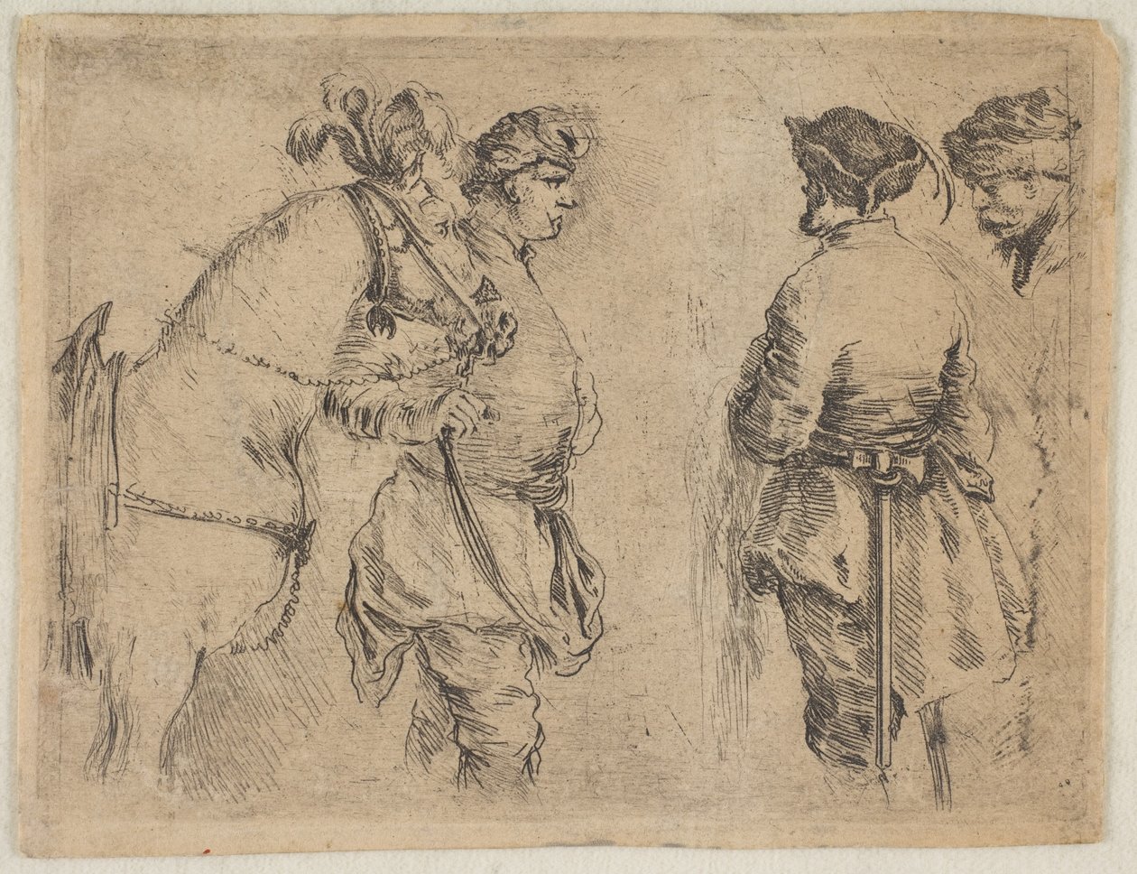 Egy rúd, aki a kantárnál tart egy lovat, kb. 1662. alkotó: Stefano della Bella