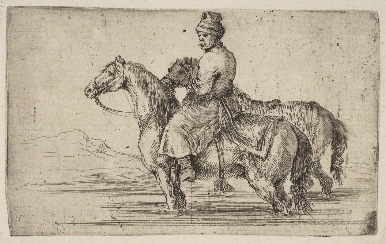 Egy lengyel vőlegény fürdeti lovakat, kb. 1662. alkotó: Stefano della Bella