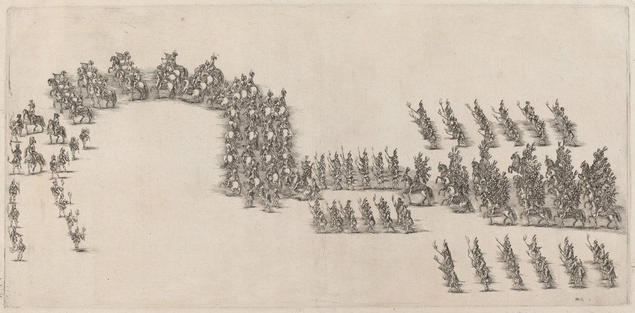 Hatvan lovas és fáklyavivő menete, 1652. alkotó: Stefano della Bella