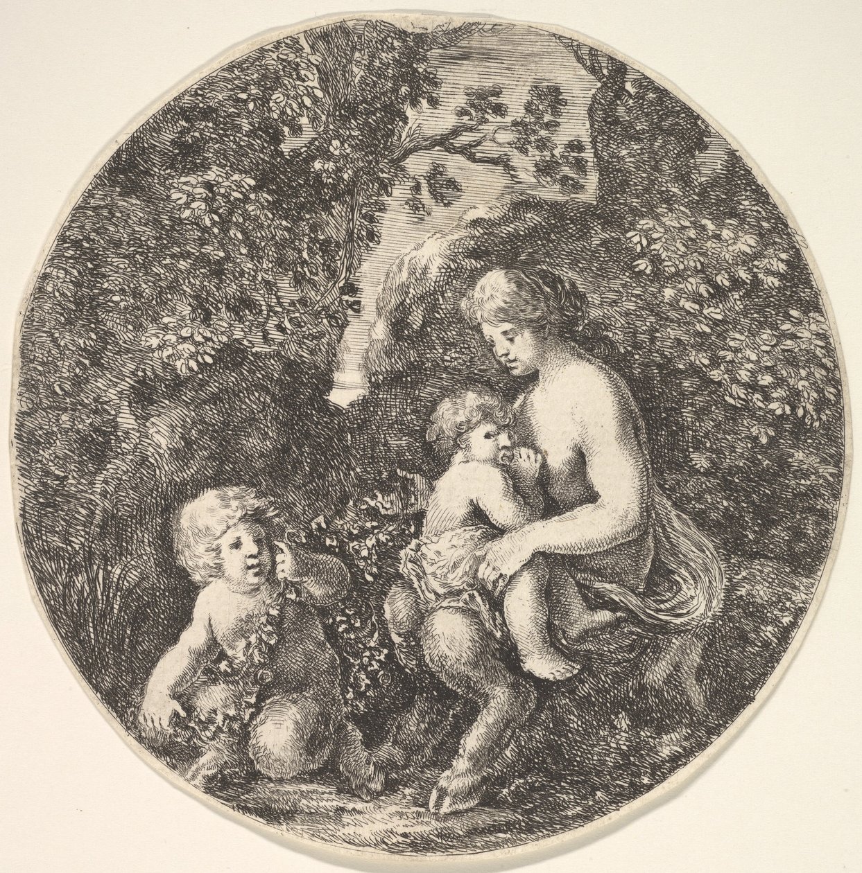 Egy női szatír gyermeket szoptat jobbra, balra fordult, szatírgyerek..., 1639. alkotó: Stefano della Bella