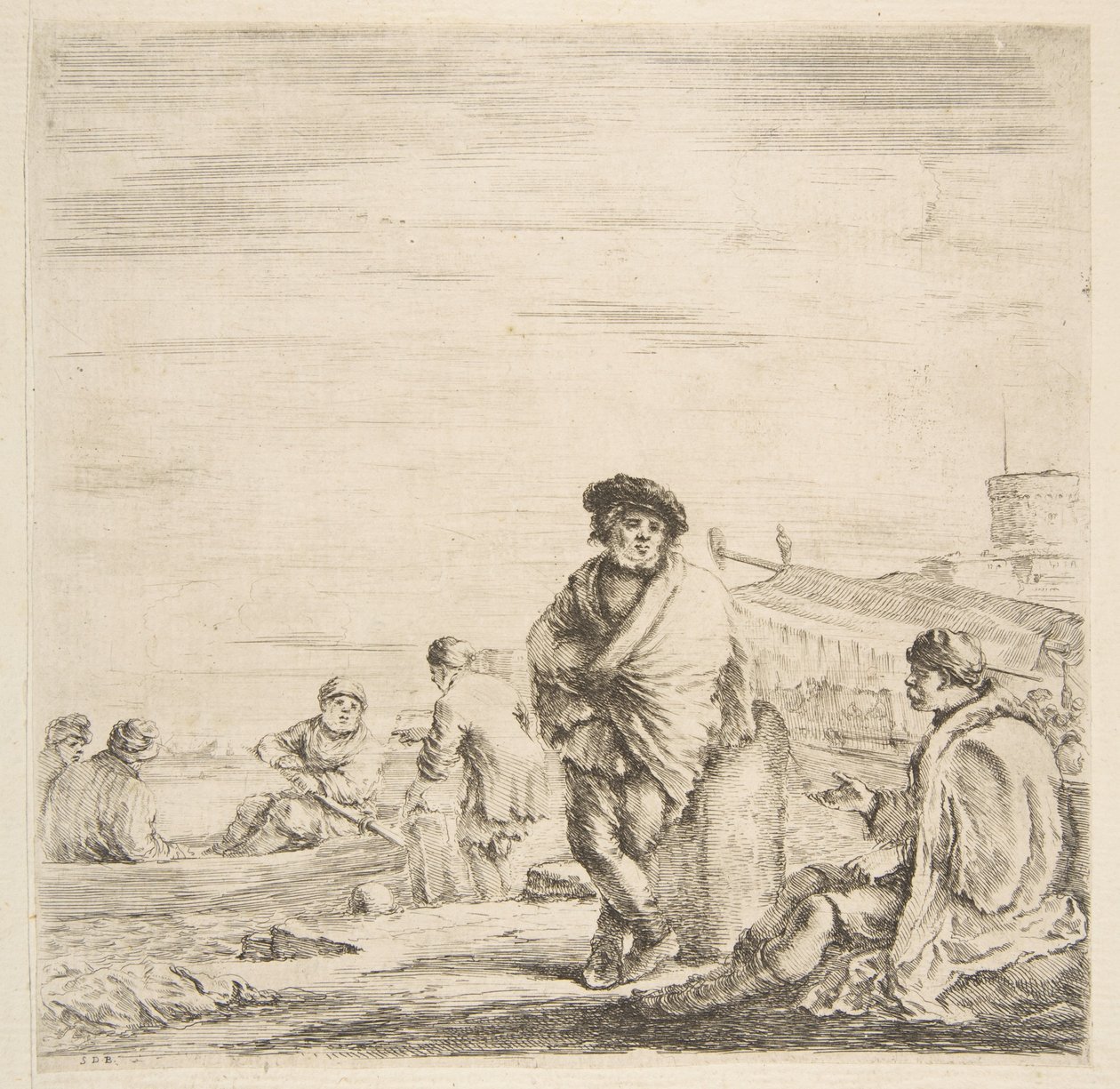 Egy álló matróz egy ülő levanteival beszélget, kb. 1660. alkotó: Stefano della Bella