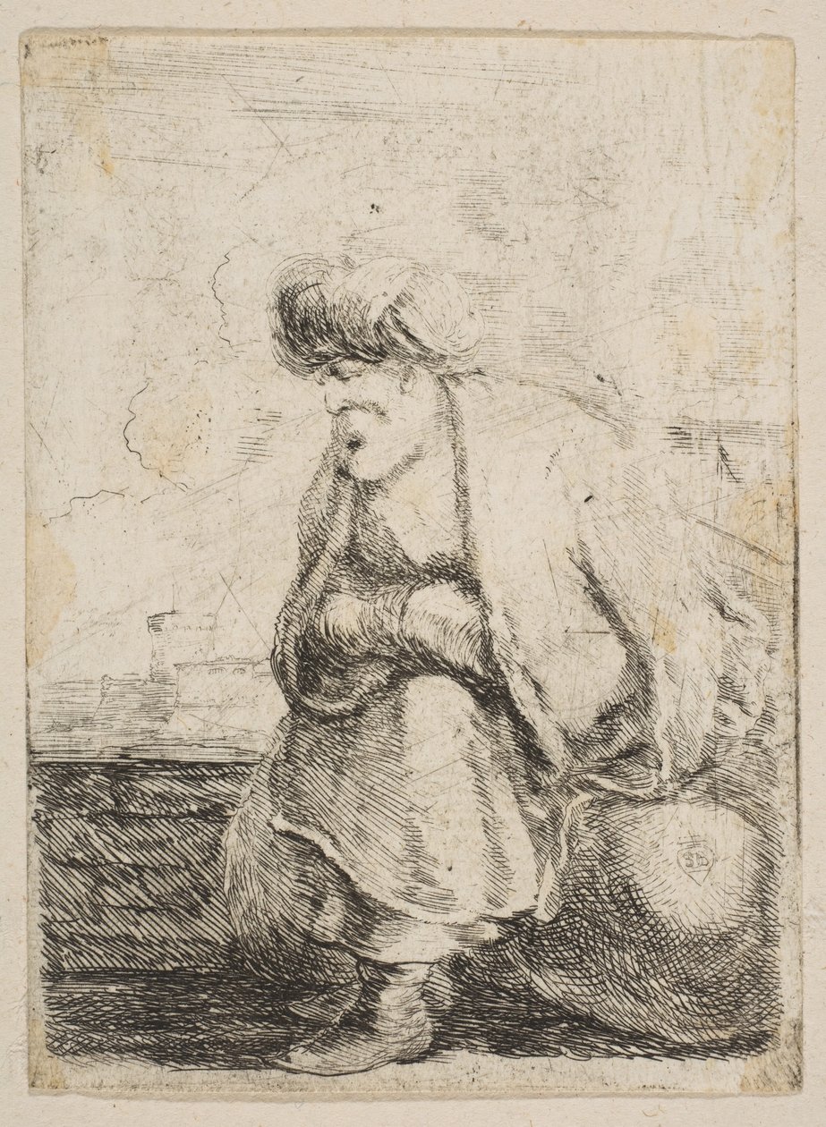 Egy vén török egy kövön ül, kb. 1662. alkotó: Stefano della Bella