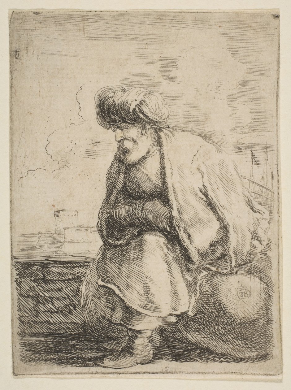 Egy vén török egy kövön ül, kb. 1662. alkotó: Stefano della Bella
