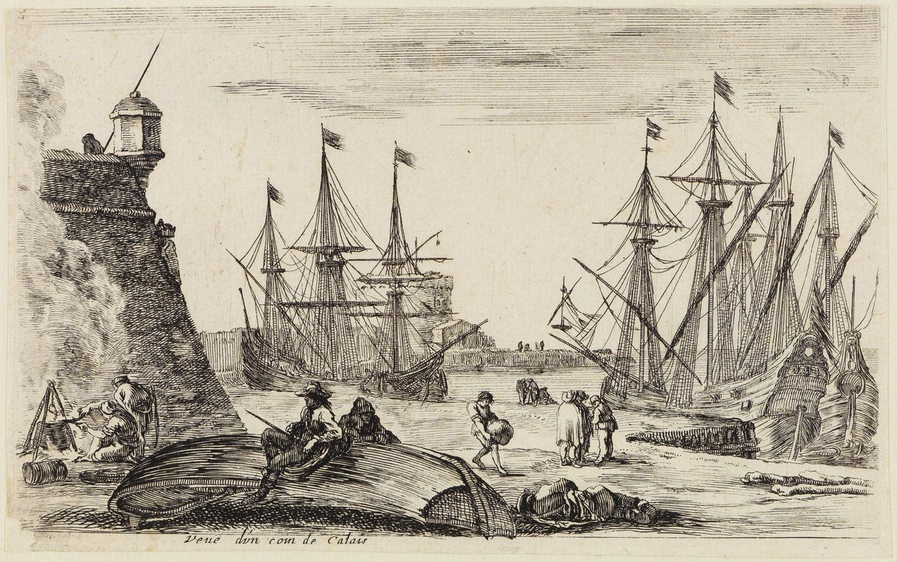 Tengeri kikötők látképei (Vues de ports de mer): Kilátás a calais-i kikötő egy sarkára alkotó: Stefano della Bella