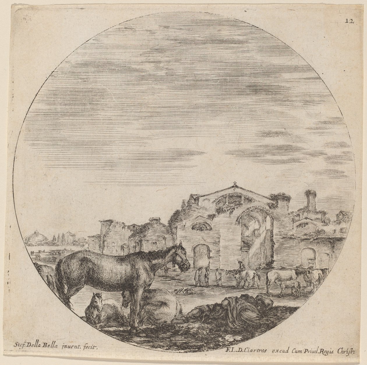 Diocletianus és Pásztor alvó fürdője, 1646. alkotó: Stefano della Bella