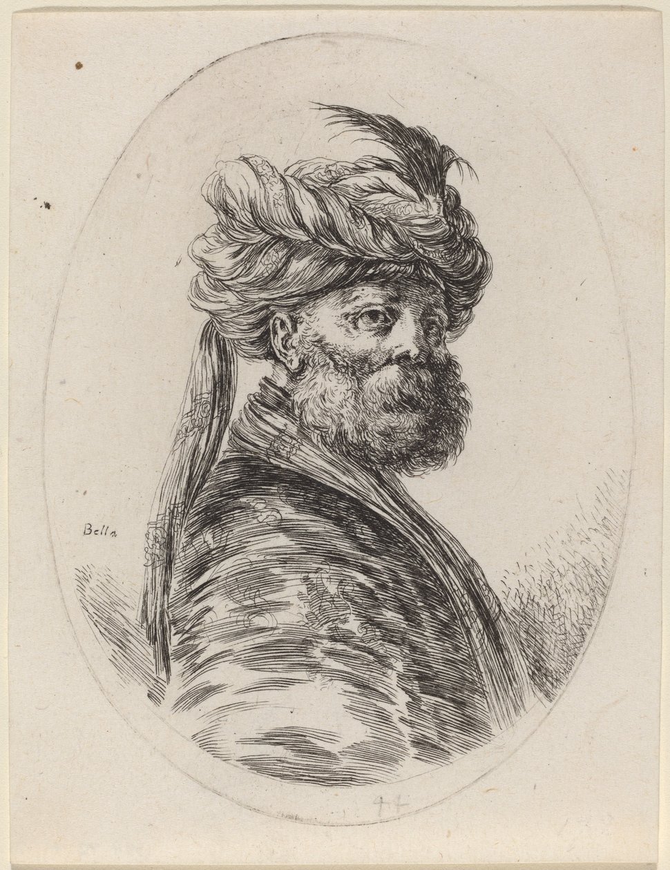 Szakállas mór tollas turbánban fátyollal, jobbra fordítva, 16491650. alkotó: Stefano della Bella