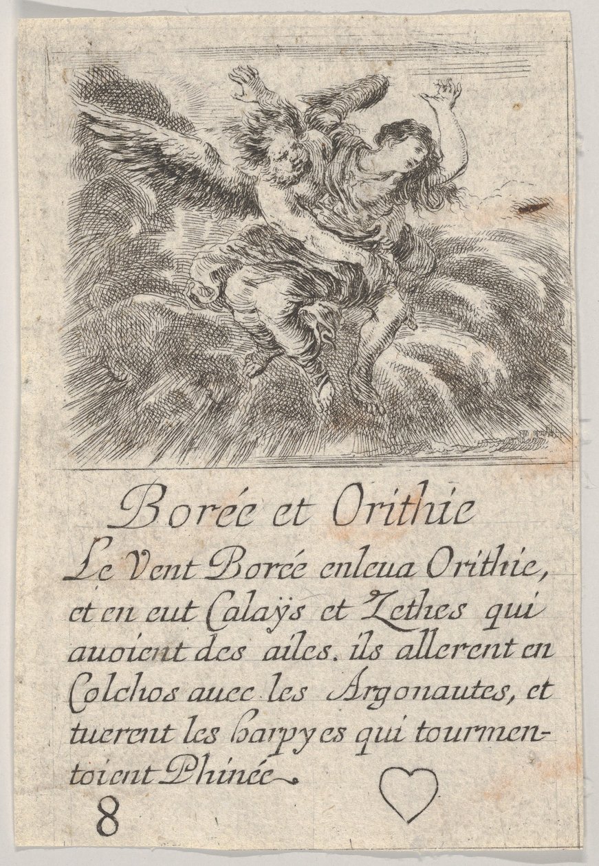 Boreas és Orithyia, a Game of Mythology Jeu de la Mythologie-ból, 1644. alkotó: Stefano della Bella