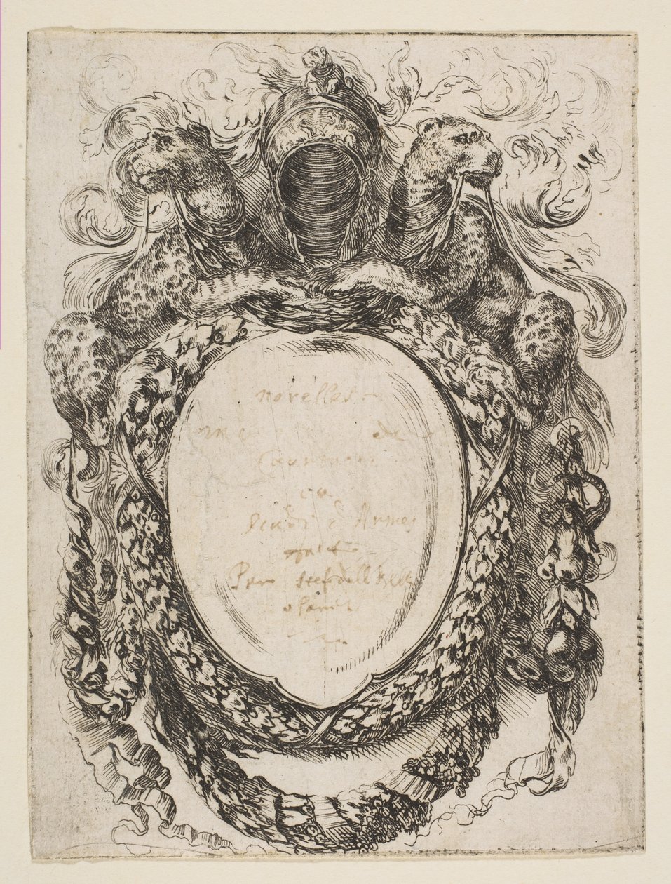 Sisakokkal és leopárdokkal koronázott cartouche, 1647. alkotó: Stefano della Bella