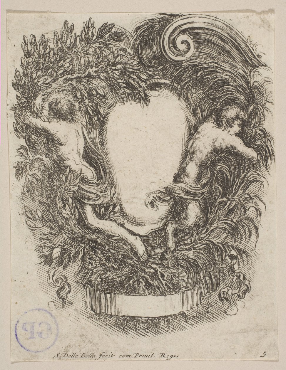 Apolló és Pán által keretezett kartotus, 1647. alkotó: Stefano della Bella