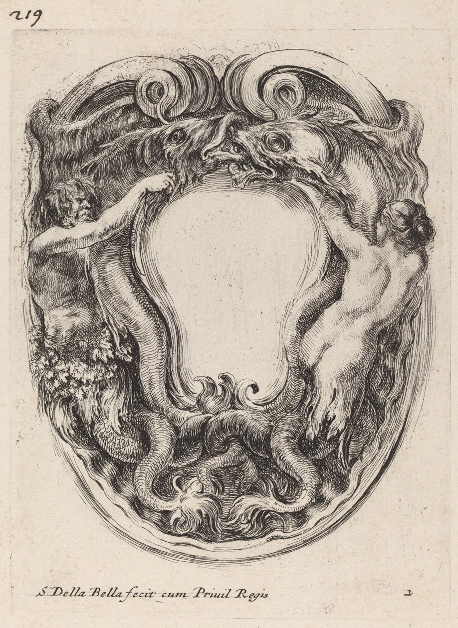 Cartouche a Triton és a Siren támogatásával, 1647. alkotó: Stefano della Bella