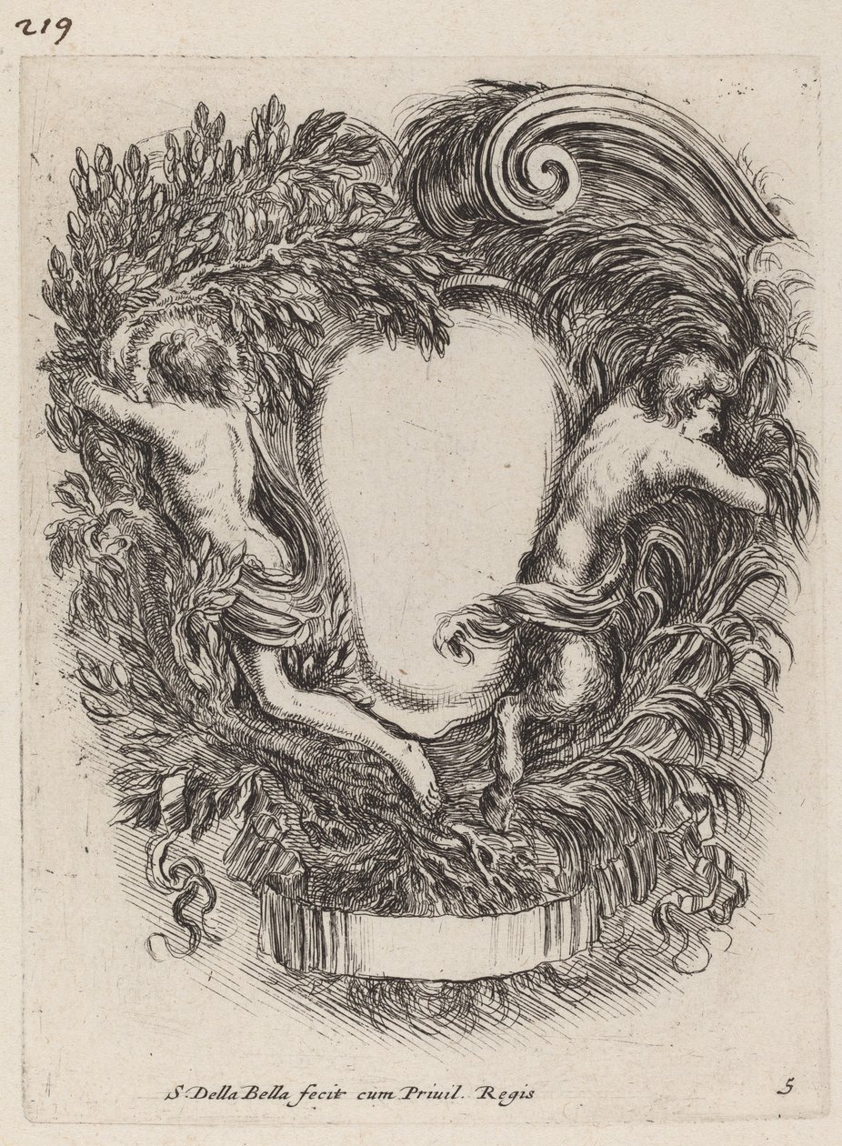 Cartouche Apollónnal és Pánnal, 1647. alkotó: Stefano della Bella