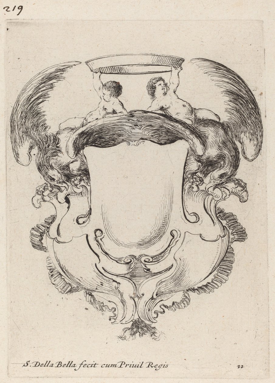 Kartusz sasokkal és két koronát tartó csecsemővel, 1647. alkotó: Stefano della Bella