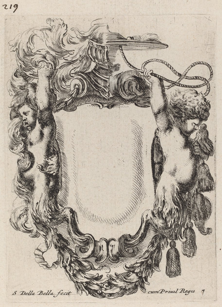 Cartouche csecsemő szatírokkal alkotó: Stefano della Bella