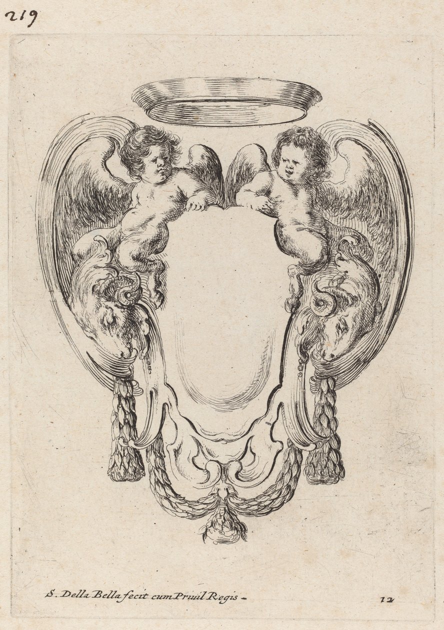 Cartouche kosokkal és csecsemő szatírokkal, 1647. alkotó: Stefano della Bella