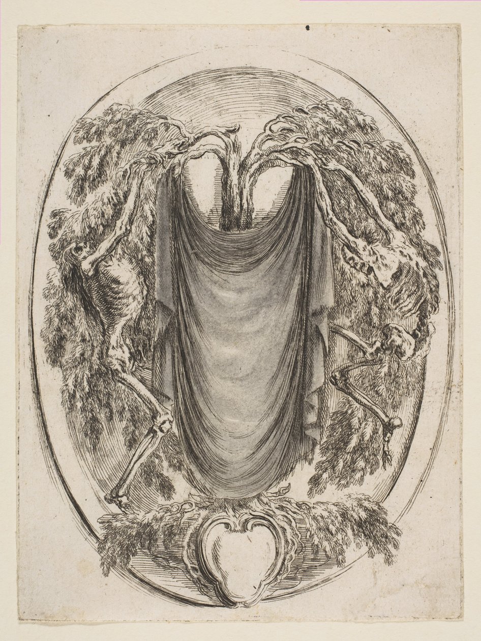 Cartouche csontvázakkal, 1647. alkotó: Stefano della Bella