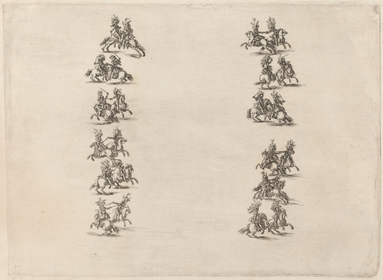 Két oszlopban harcoló lovasok, 1652. alkotó: Stefano della Bella
