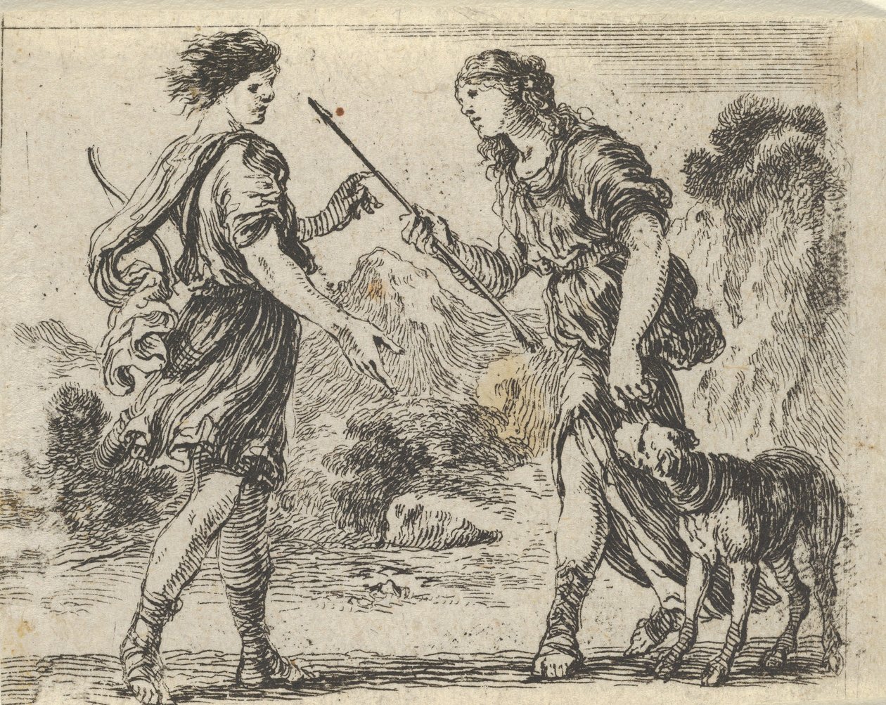 Cephalus és Procris, a „Game of Mythology” Jeu de la Mythologie-ból, 1644 alkotó: Stefano della Bella