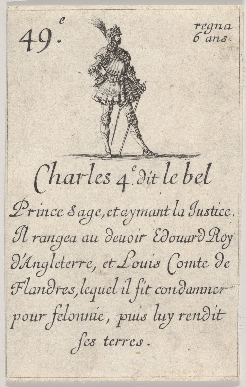 Charles 4.e- dit le bel Prince sage..., A francia királyok játéka Jeu des Rois..., 1644-ből. alkotó: Stefano della Bella