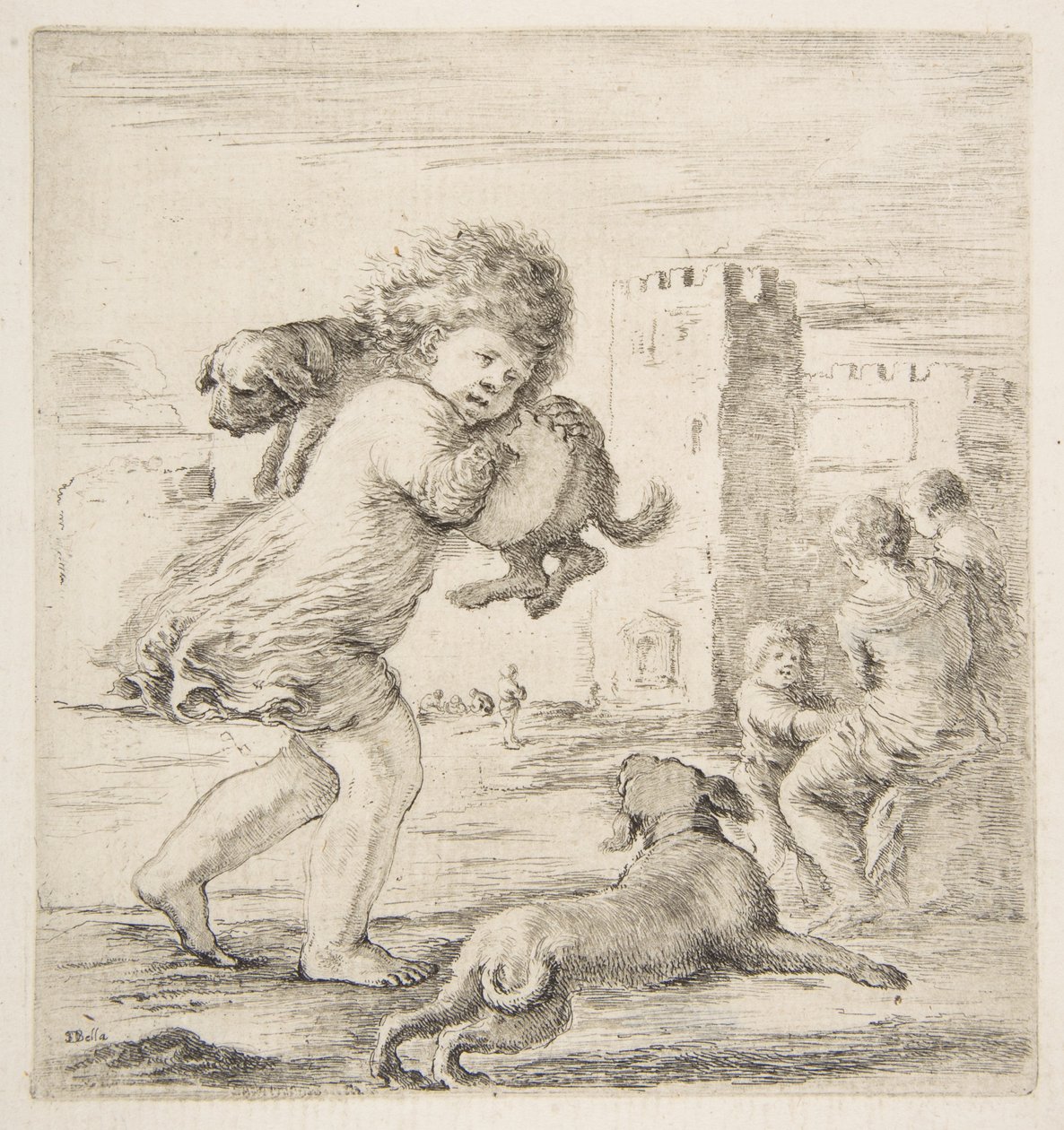 Gyermek kölyökkutyát a vállán cipelő, kb. 1662. alkotó: Stefano della Bella