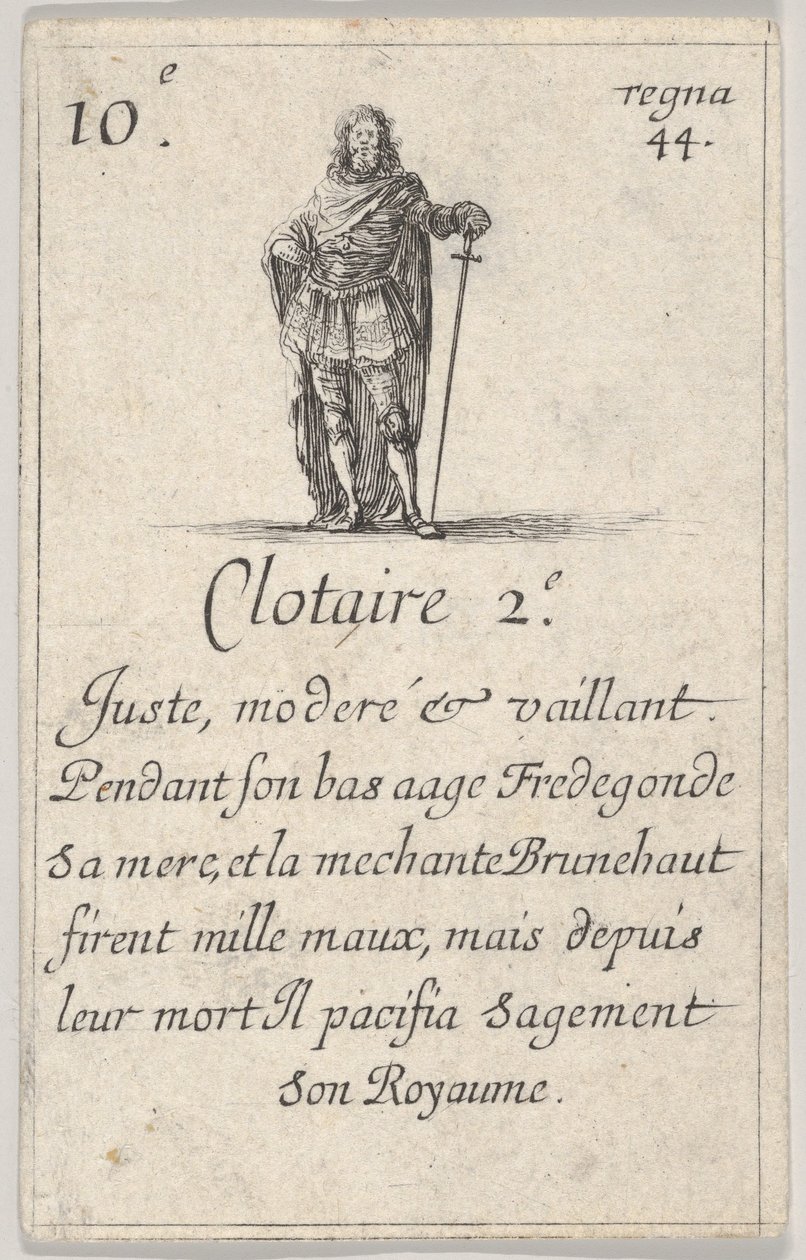 Clotaire 2.-e Szép, mérsékelt..., A francia királyok játéka Jeu des Rois de Fran..., 1644-ből. alkotó: Stefano della Bella