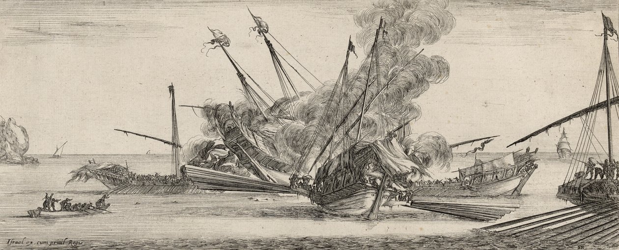 Combat Naval (rézkarc lefektetett papírra) alkotó: Stefano della Bella