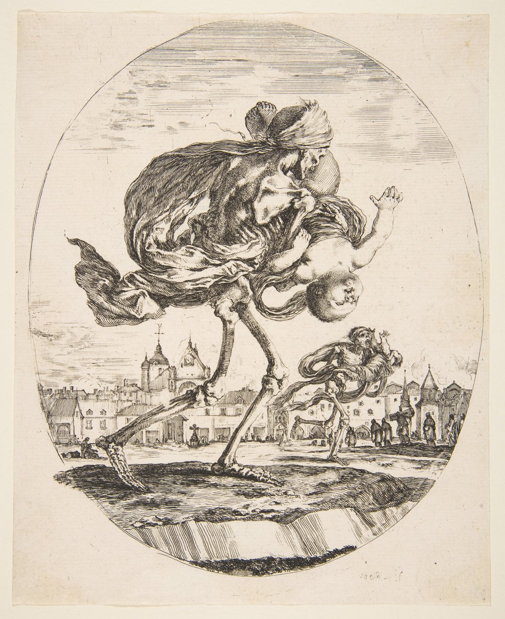 Csecsemőt hordozó halál, Az öt halálból Les cinq Morts, kb. 1648. alkotó: Stefano della Bella