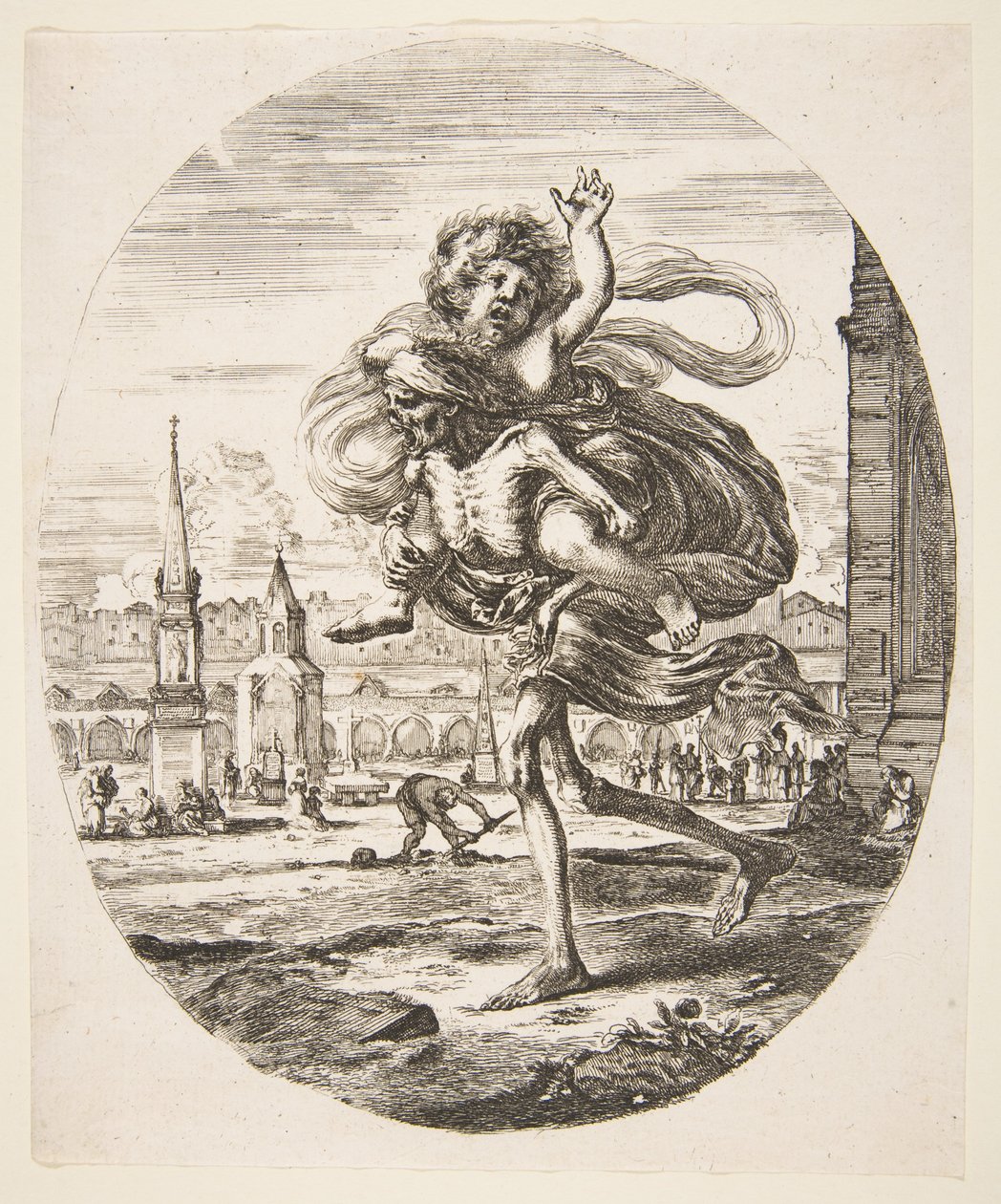 Gyermeket hordozó halál, Az öt halálesetből Les cinq Morts, kb. 1648. alkotó: Stefano della Bella