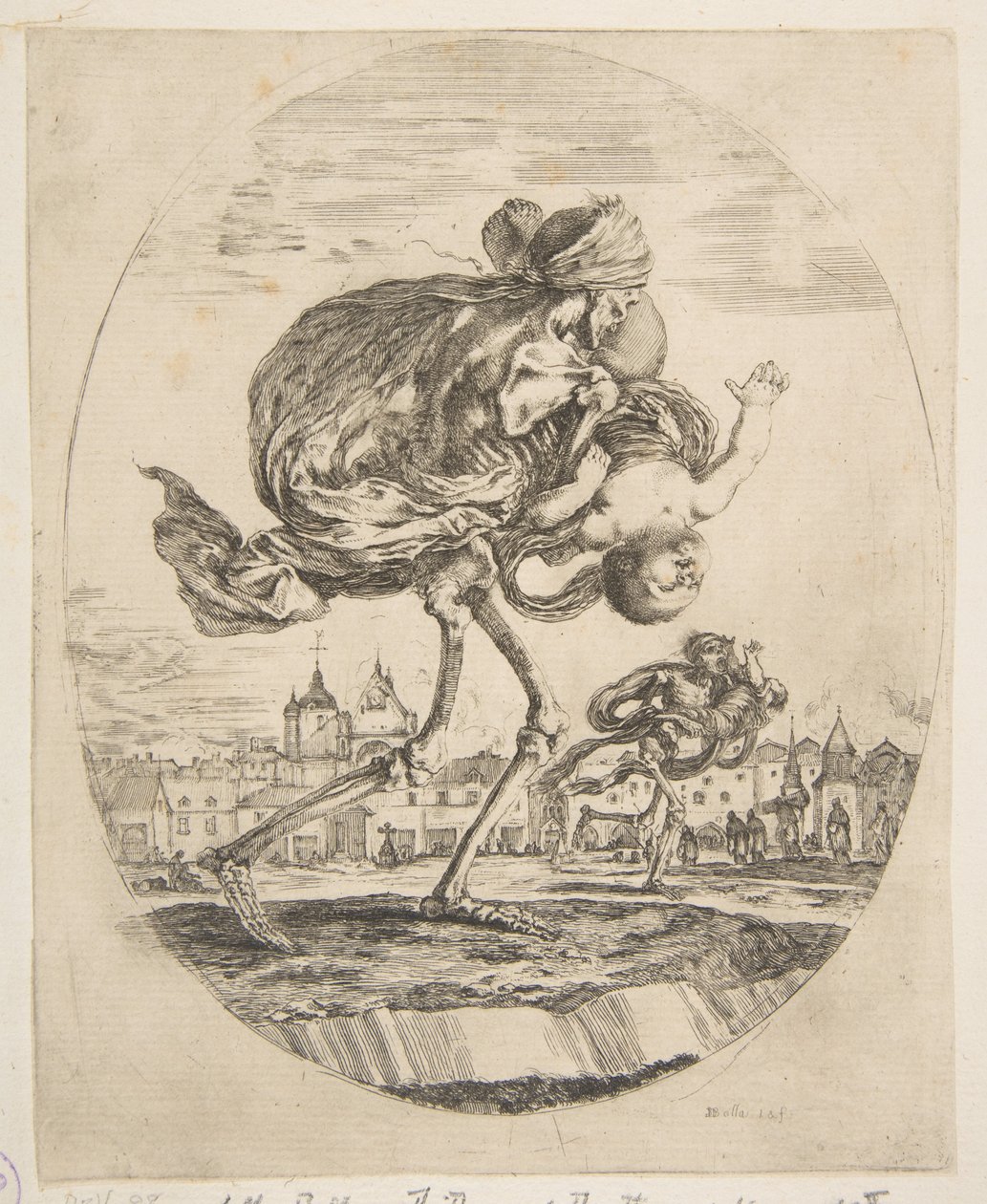 Csecsemőt hordozó halál, az Öt halálesetből Les cinq Morts, kb. 1648. alkotó: Stefano della Bella