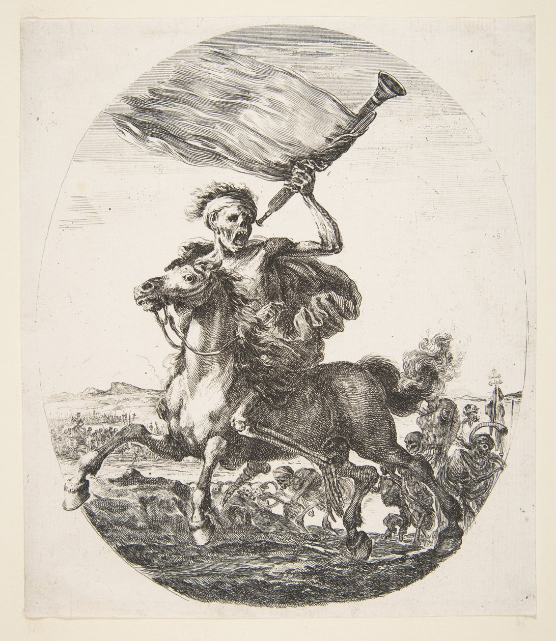 Halál lóháton trombitával, az Öt halálból Les cinq Morts, kb. 1648. alkotó: Stefano della Bella