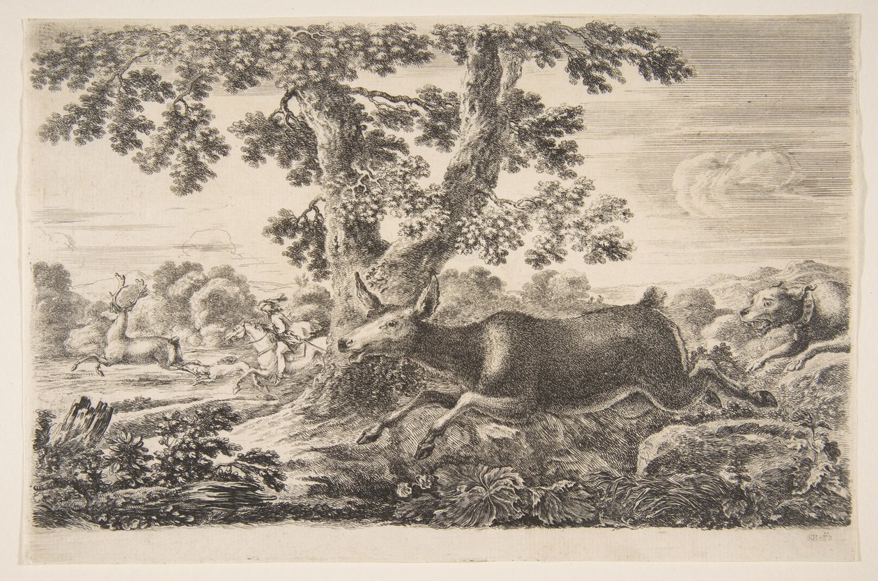 Szarvasvadászat, az Állatvadászatból Vadászatok különböző állatokra, kb. 1654. alkotó: Stefano della Bella
