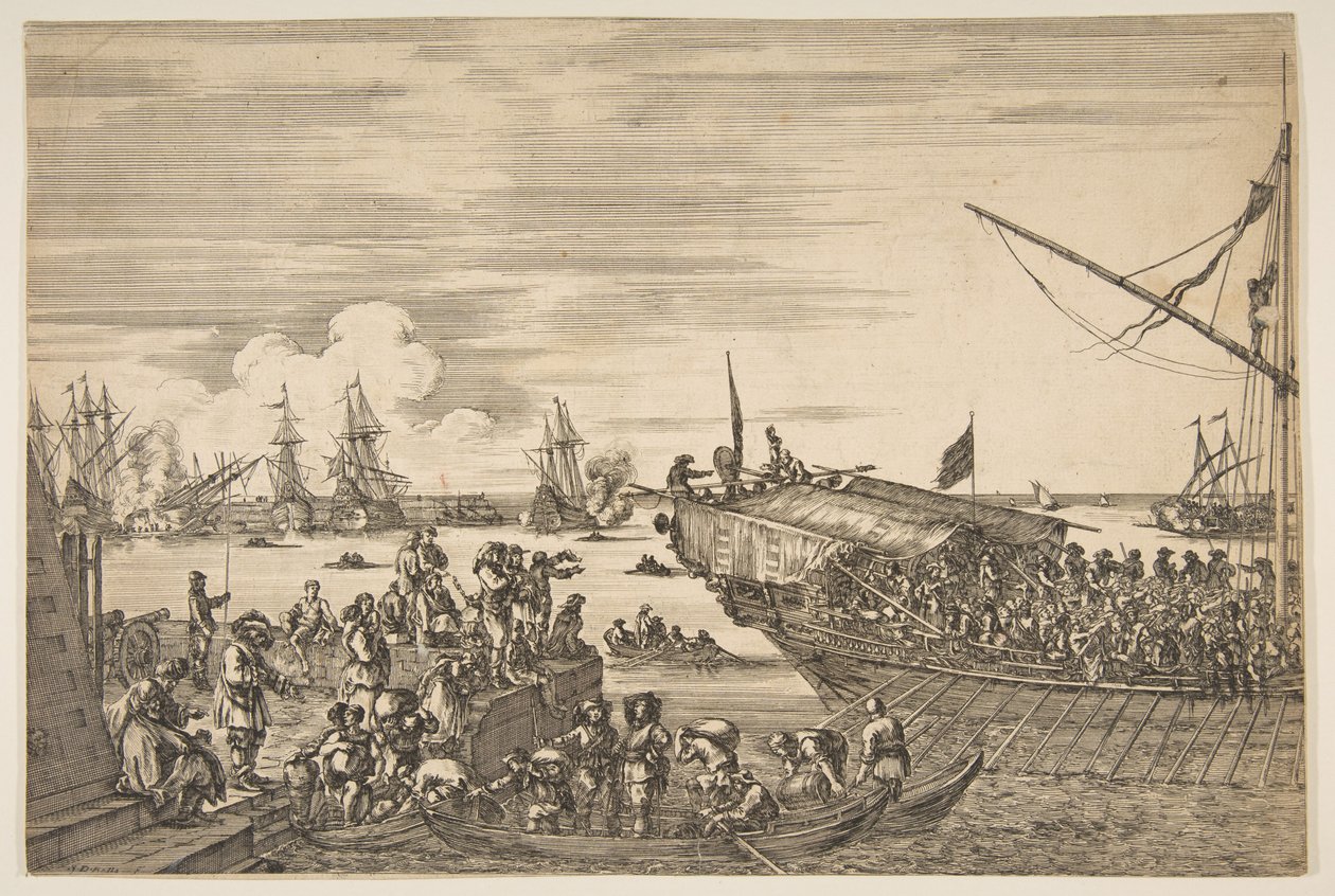 Konyha indulása a livornói kikötőben, a Livornói kikötő kilátásaiból ..., 1654-55. alkotó: Stefano della Bella