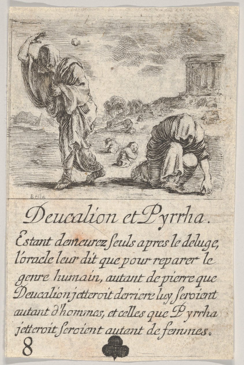 Deucalion és Pyrrha, a Game of Mythology Jeu de la Mythologie-ból, 1644. alkotó: Stefano della Bella